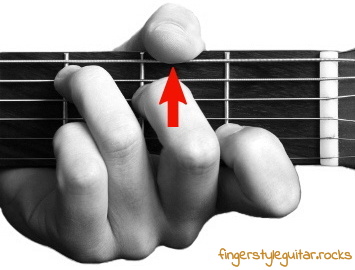 Thumb is muting one string